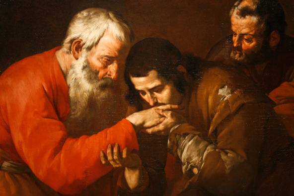 A painting titled "The Return of the Prodigal Son," by an unknown artist, is pictured at the Museum of Biblical Art in New York. The parable exemplifies God's mercy. (CNS photo/Bob Roller)