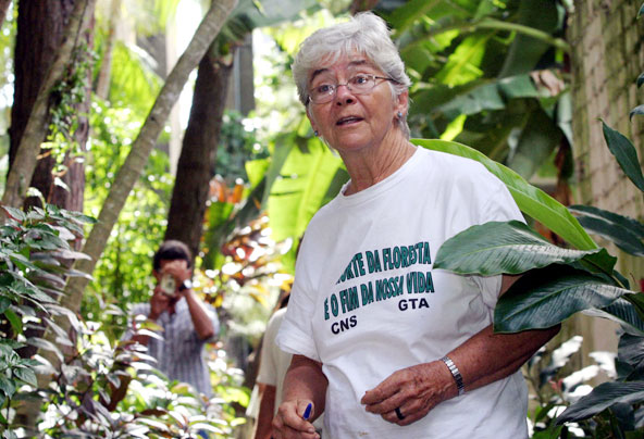 Sr. Dorothy Stang, a member of the Sisters of Notre Dame de Namur, is pictured in a 2004 file photo in Belem, northern Brazil. The nun was 73 when she was murdered Feb. 12, 2005, on an isolated road near the Brazilian town of Anapu. She had lived in the country for nearly four decades and was known as a fierce defender of a sustainable development project for the Amazon forest. (Reuters/CNS)