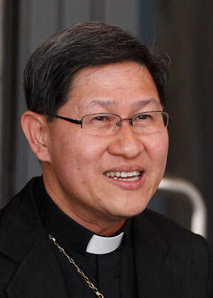 Philippine Cardinal Luis Tagle of Manila is is eligible to vote in the upcoming conclave. He is pictured in a 2012 file photo. (CNS photo/Paul Haring)