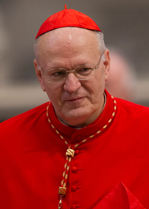 Hungarian Cardinal Peter Erdo of Esztergom-Budapest is among the cardinals eligible to vote in the upcoming conclave. He is pictured at the Vatican in this 2012 file photo. (CNS photo/Paul Haring) 