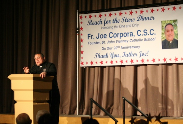 Holy Cross Father Joe Corpora founded St. John Vianney School in Goodyear in 1992 and led it for 10 years. He returned Feb. 1 to celebrate the school's 20th anniversary. (Ambria Hammel/CATHOLIC SUN)