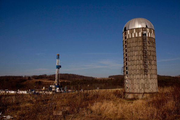 This 2012 photo shows a natural gas well drilled in a rural field near Canton, Pa. Catholic advocates are adding their voices in opposition to hydraulic fracturing, or fracking, a drilling process that retrieves natural gas trapped in underground shale d eposits. Critics claim it creates health hazards, like contaminating communities' drinking water. (CNS photo/Les Stone, Reuters)