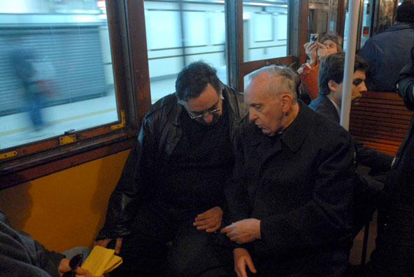 Argentine Cardinal Jorge Mario Bergoglio, right, now Pope Francis, is pictured traveling by subway in Buenos Aires in 2008.The 76-year-old Jesuit, who took the name Francis, became the first Latin American pope and will be installed March 19 as the leade r of the world's more than 1 billion Catholics. (CNS photo/Diego Fernandez Otero, Clarin handout via Reuters)