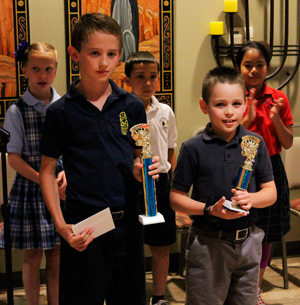St. Gregory fourth-grader Jack Sullivan won in the first-fourth-grade contest, while Ss. Simon and Jude third-grader Tanner Bonheimer took second. (J.D. Long-García/CATHOLIC SUN)