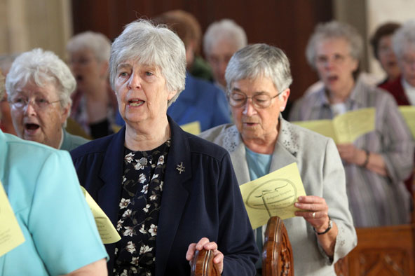 Nuns sing during a prayer service for men and women religious at St. Anthony High School in South Huntington, N.Y., in 2012. Pope Francis on April 15 reaffirmed the Vatican Congregation for the Doctrine of the Faith's call for reform of the U.S.-based Le adership Conference of Women Religious. (CNS photo/Gregory A. Shemitz, Long Island Catholic)