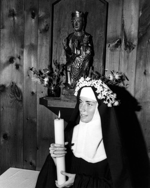Mother Dolores Hart is pictured the day she took her final vows as a Benedictine in 1970. The young starlet left a promising acting career at age 25 to join the Benedictine Abbey of Regina Laudis in Bethlehem, Conn., where today she serves as prioress. H er autobiography, "The Ear of the Heart: An Actress' Journey From Hollywood to Holy Vows," co-written with Richard DeNeut, was released in May. (CNS photo/courtesy of Ignatius Press)
