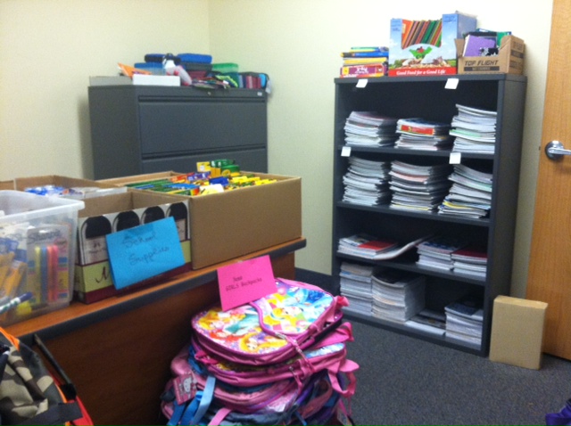 Students in the foster care system already took much of these supplies donated by members of the Franciscan Renewal Center (courtesy photo)