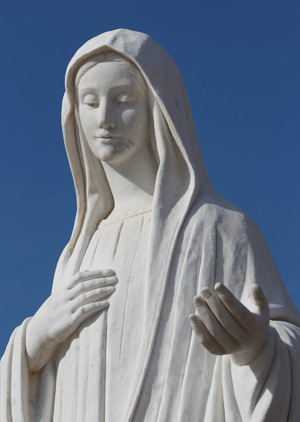 A statue of Mary is seen outside St. James Church in Medjugorje, Bosnia-Herzegovina, in this Feb. 26, 2011, file photo. Six children first claimed to see Mary in the town in June 1981. (CNS photo/Paul Haring) 