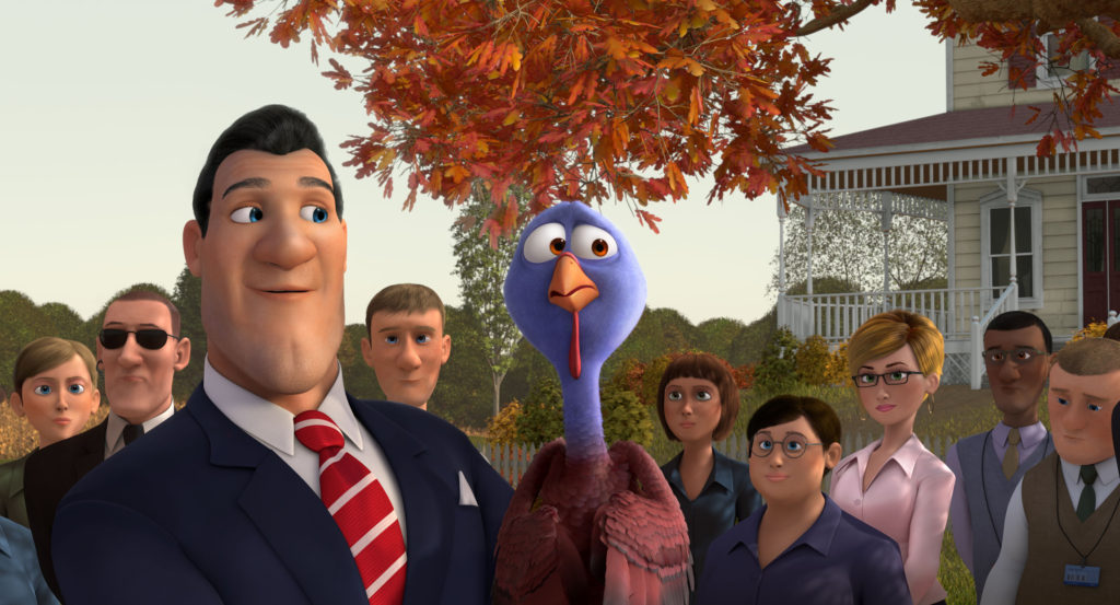 The president of the United States, voiced by Jimmy Hayward, and Reggie, voiced by Owen Wilson, are seen in the animated movie "Free Birds." The Catholic News Service classification is A-I -- general patronage. The Motion Picture Association of America rating is PG -- parental guidance suggested. Some material may not be suitable for children. (CNS photo/Relativity)