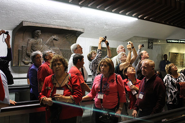Pilgrims from the Diocese of Phoenix react to seeing the Miraculous Image of Our Lady of Guadalupe. 