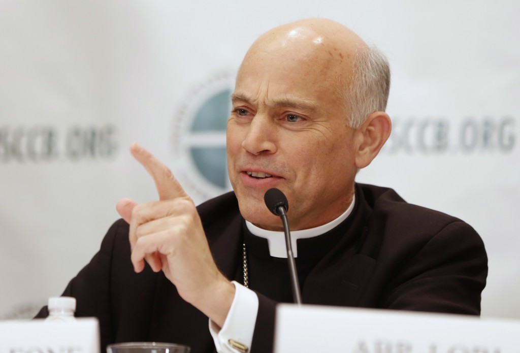 San Francisco Archbishop Salvatore J. Cordileone answers a question during a news conference at the U.S. bishops' annual fall meeting Nov. 11 in Baltimore. (CNS photo/Nancy Phelan Wiechec) 