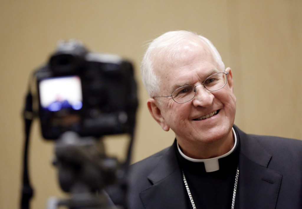 Archbishop Joseph E. Kurtz of Louisville, Ky., talks with Catholic News Service after he was elected the new president of the U.S. Conference of Catholic Bishops Nov. 12 in Baltimore. (CNS photo/Nancy Phelan Wiechec)