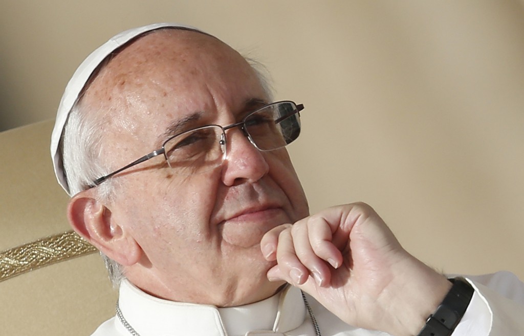 Pope Francis looks on during his general audience in St. Peter's Square at the Vatican Nov. 13. (CNS photo/Paul Haring)