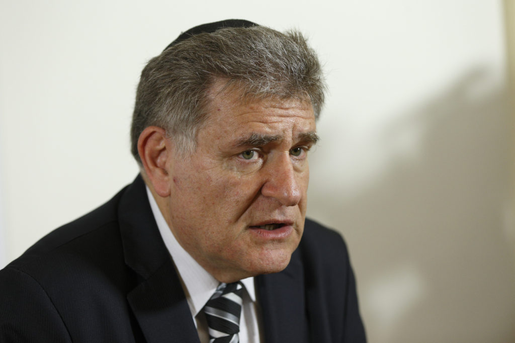 Rabbi Abraham Skorka, a friend of Pope Francis from Buenos Aires, Argentina, is pictured during an interview at the foreign press club in Rome Jan. 14. Rabbi Skorka said the pope's trip to the Holy Land in May will be a challenging balancing act because of the high expectations of Israelis and Palestianians and of Christians, Jews and Muslims. (CNS photo/Paul Haring)