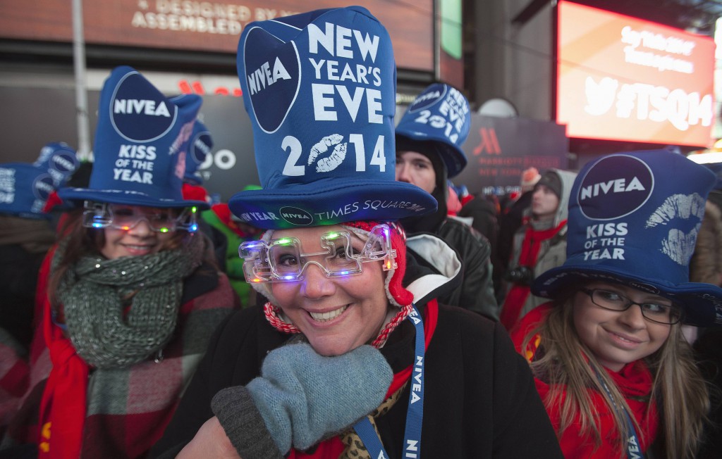 Katie Schroder from Indiana poses for a photo during New Year's Eve celebrations in New York's Times Square Dec. 31. (CNS photo/Carlo Allegri, Reuters)