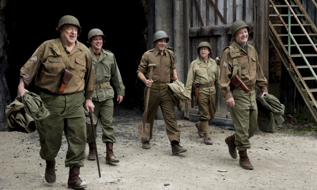 John Goodman, Matt Damon, George Clooney, Bob Balaban and Bill Murray star in a scene from the movie "The Monuments Men." The Catholic News Service classification is A-III -- adults. The Motion Picture Association of America rating is PG-13 -- parents strongly cautioned. Some material may be inappropriate for children under 13. (CNS photo/Sony)