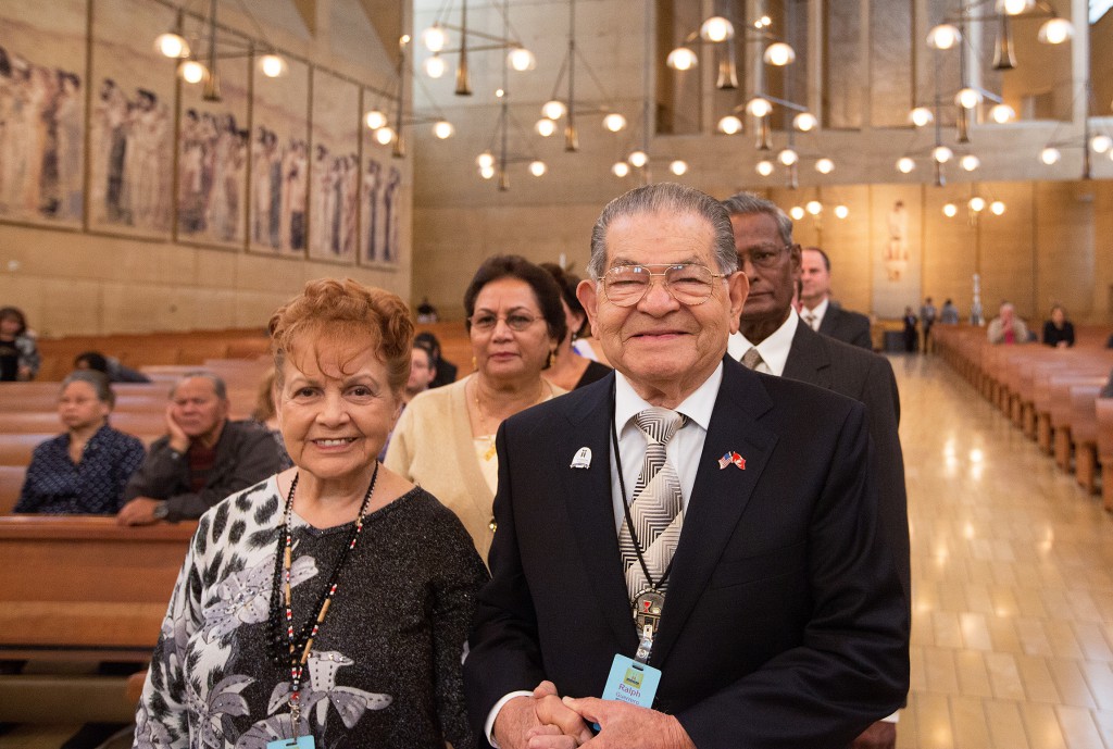 Ralph and Mary Guerrero, married for 62 years, join the more than 100 couples in renewing their wedding vows Feb. 9, World Marriage Day, during Mass celebrated at the Cathedral of Our Lady of the Angels in Los Angeles. (CNS photo/Victor Aleman, Via Nueva )