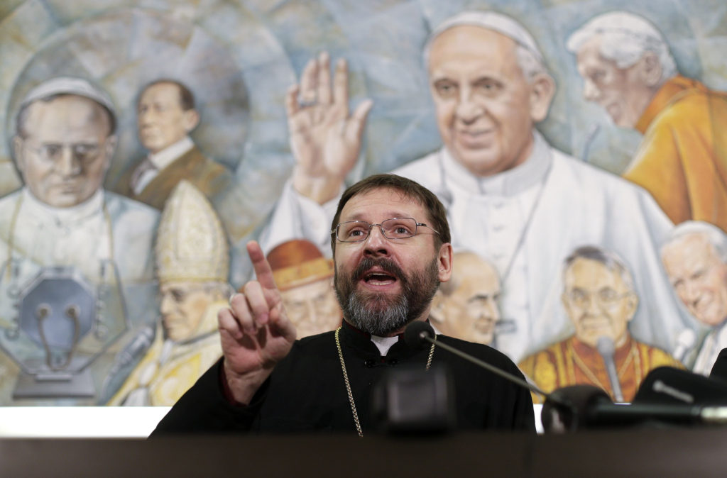 Archbishop Sviatoslav Shevchuk of Kiev-Halych, major archbishop of the Ukrainian Catholic Church, speaks Feb. 25 during a Rome news conference on the recent events in the Ukrainian capital. (CNS photo/Max Rossi, Reuters)