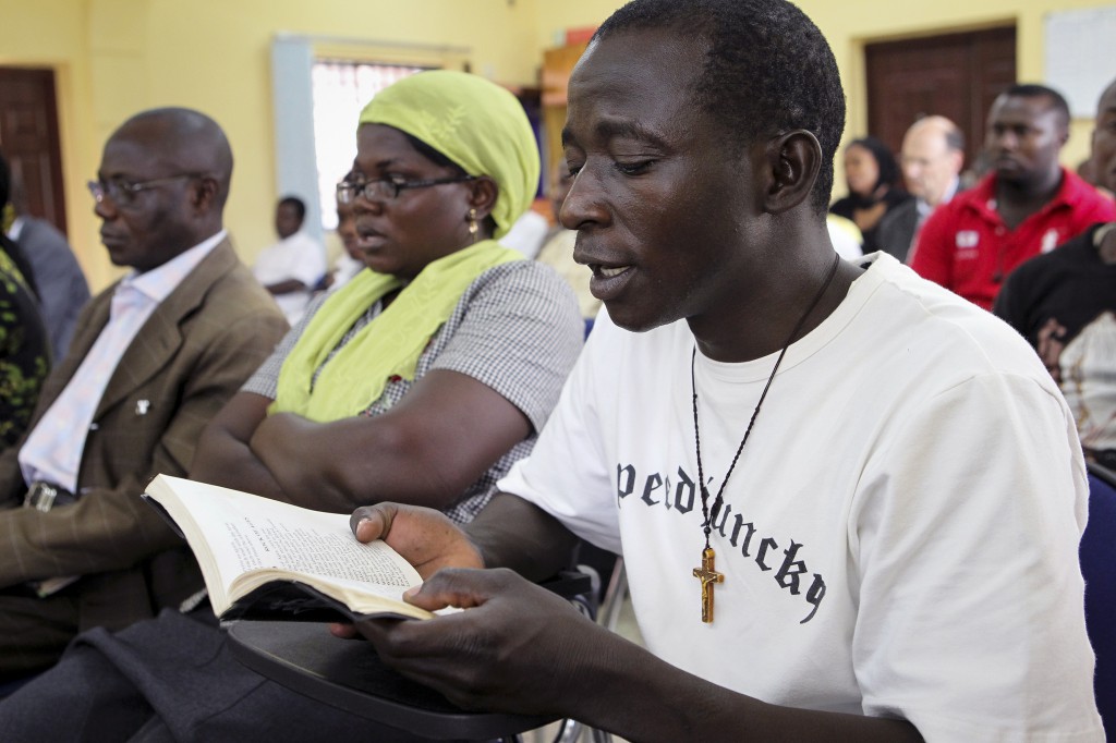 A man attends weekday Mass at the archdiocesan headquarters in Abuja, Nigeria, in this 2010 file photo. Over the last few years "Nigeria has been the most dangerous place in the world for Christians," said a new report on persecution from Aid to the Church in Need. (CNS file photo/Nancy Phelan Wiechec)  