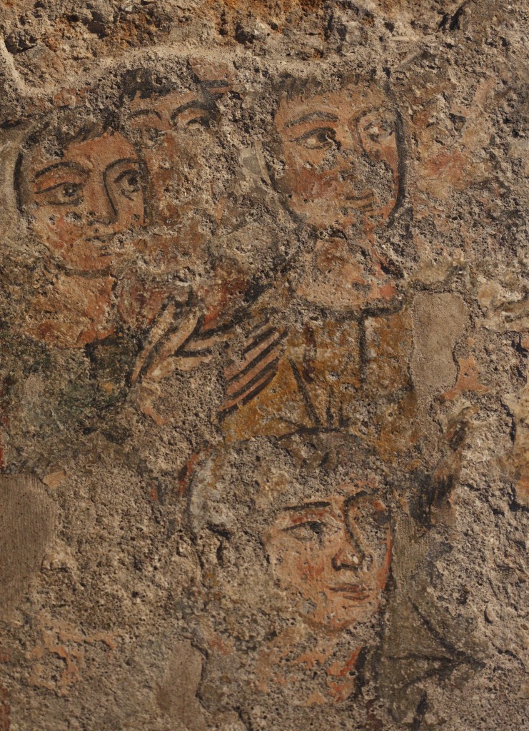 Feminine faces, believed to be part of a fresco of Mary, are seen on the top level of the ancient Mamertine prison in Rome in this 2010 file photo.  (CNS photo/Paul Haring)