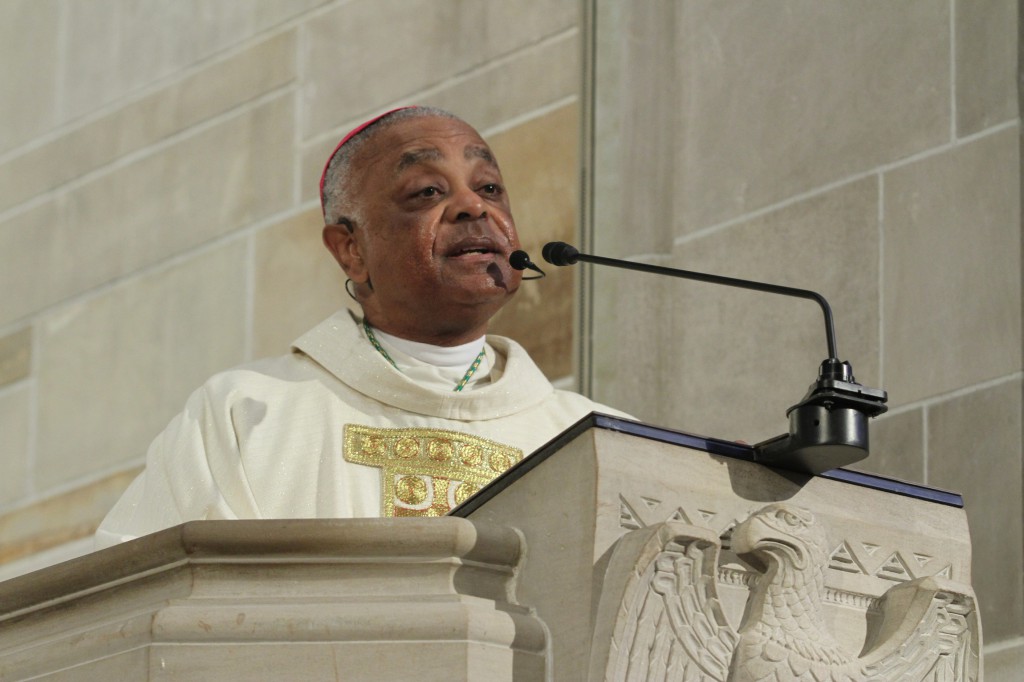 Atlanta Archbishop Wilton D. Gregory, seen here in this 2013 photo, said he would "officially restrict the presence of weapons in our Catholic institutions except for those carried by the people that civic authorities have designated and trained to protect and guard us -- and those who are duly authorized law and military officials." (CNS photo/Michael Alexander, Georgia Bulletin)