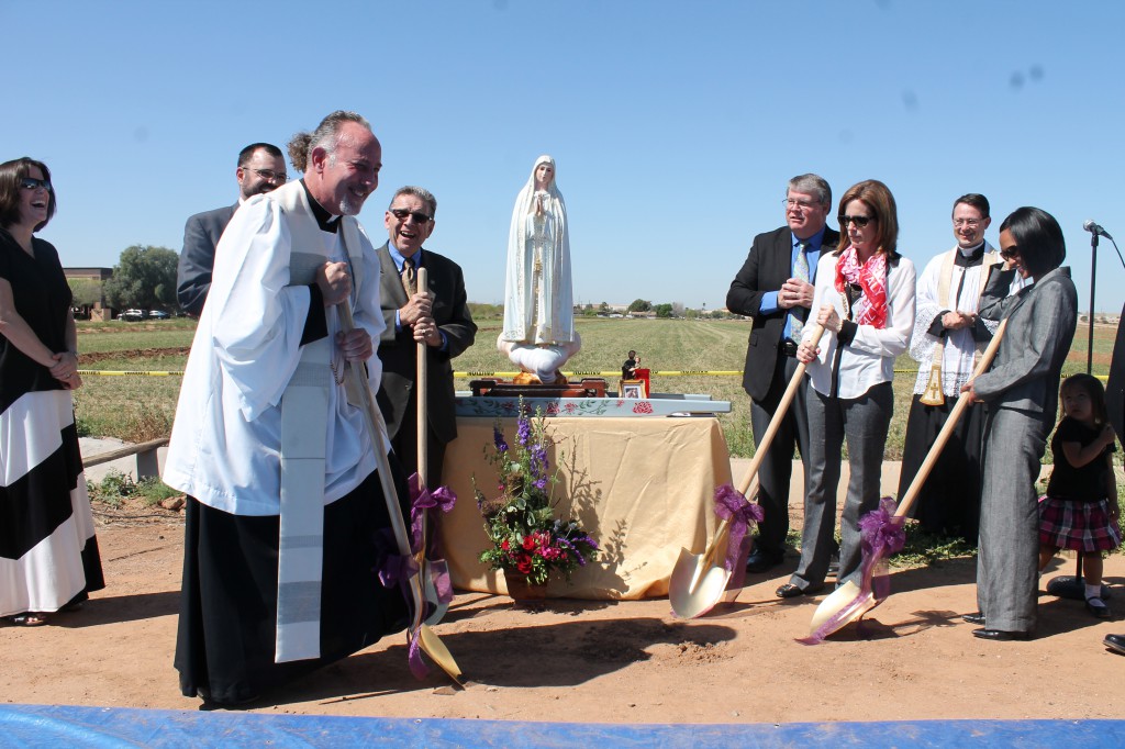 Fr. John Bonavitacola, pastor of Our Lady of Mount Carmel Parish, helped break ground for Villa Fatima in Gilbert March 19. (Joyce Coronel/CATHOLIC SUN)