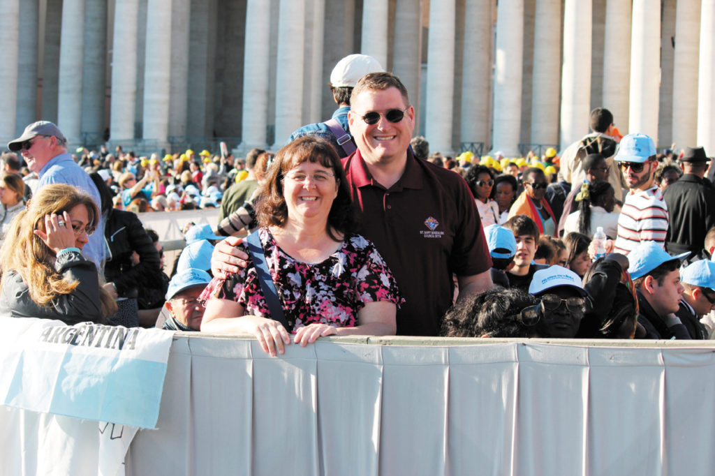 Christine and Aaron Accurso traveled to Rome for the canonization Mass. This April 30 photo was taken at a papal audience. “It was a peaceful and profoundly joyful experience,” she said. (Courtesy photo)