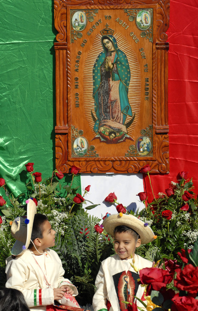 A young boy looks at an image of the Blessed Mother during the 2013 Honor Your Mother procession in the Diocese of Phoenix. (Tamara Tirado/CATHOLIC SUN)