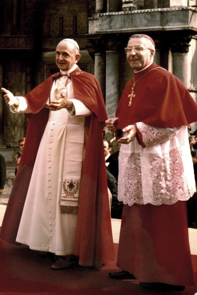 Pope Paul VI and Cardinal Albino Luciani, the future Pope John Paul I, are pictured in Venice in 1972. Pope Francis will beatify Pope Paul Oct. 19 during the closing Mass of the extraordinary Synod of Bishops on the family. The miracle needed for Pope Paul's beatification involved the birth of a healthy baby to a mother in California after doctors had said both lives were at risk. (CNS photo/Giancarlo Giuliani, Catholic Press Photo)