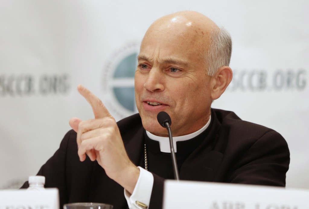 San Francisco Archbishop Salvatore J. Cordileone answers a question during a news conference at the U.S. bishops' annual fall meeting Nov. 11 in Baltimore. (CNS photo/Nancy Phelan Wiechec)