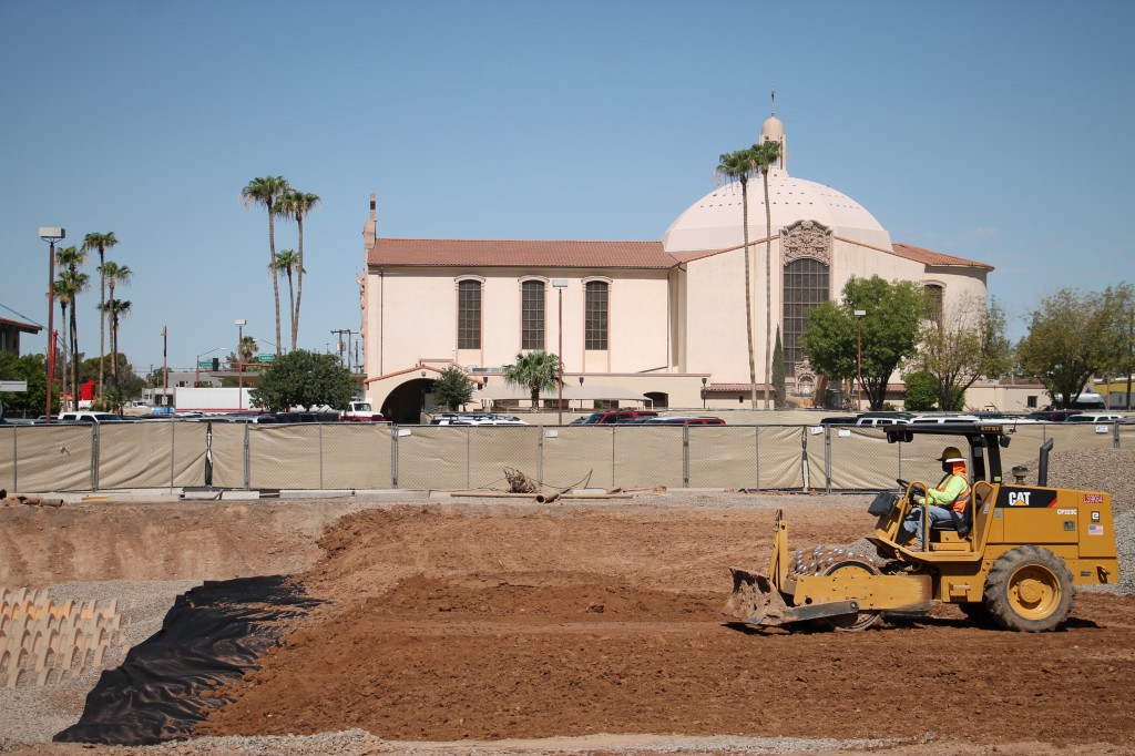 St. Francis Xavier Parish on Central Avenue near Camelback Road in Phoenix is ready for complete its master plan. Prep work began this week for construction of a parish education center. (Ambria Hammel/CATHOLIC SUN)