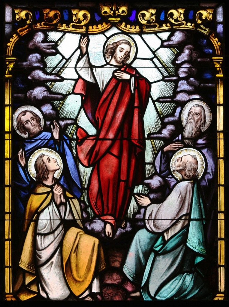 Christ's ascent to heaven is depicted in a stained-glass window at St. Therese of Lisieux Church in Montauk, N.Y. The feast of the Ascension celebrates the completion of Christ's mission on earth and his entry into heaven. (CNS photo/Gregory A. Shemitz, Long Island Catholic)