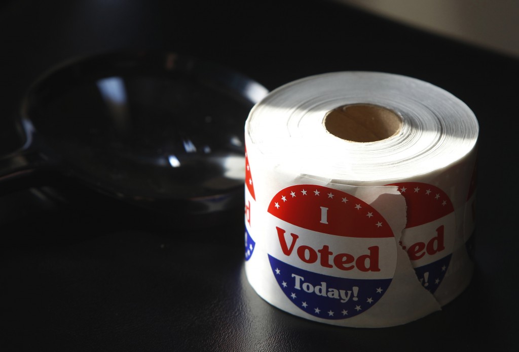 A roll of "I Voted Today" stickers await early voters at a polling station in  Washington Oct. 24, 2012. (CNS photo/Gary Cameron, Reuters)
