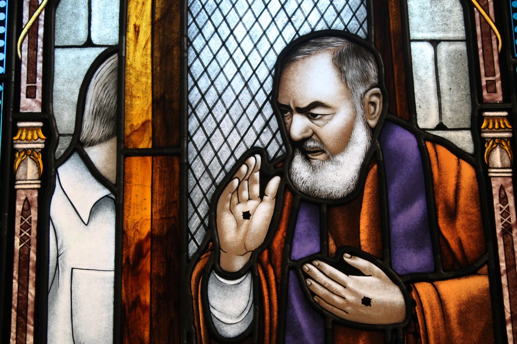 Two diocesan prayer groups devoted to St. Padre Pio, a well-known confessor and stigmatist, raised money for a stained glass window bearing his image in the Diocesan Pastoral Center chapel. (Ambria Hammel/CATHOLIC SUN)