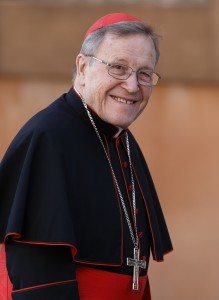 German Cardinal Walter Kasper, pictured in a Feb. 21 photo, is a proponent of changing church practice to allow divorced and civilly remarried Catholics to receive Communion. In a  Sept. 18 interview, Cardinal Kasper responded to criticism from some of his fellow cardinals over the Communion issue, suggesting they might be seeking a "doctrinal war" whose ultimate target was Pope Francis. (CNS photo/Paul Haring)