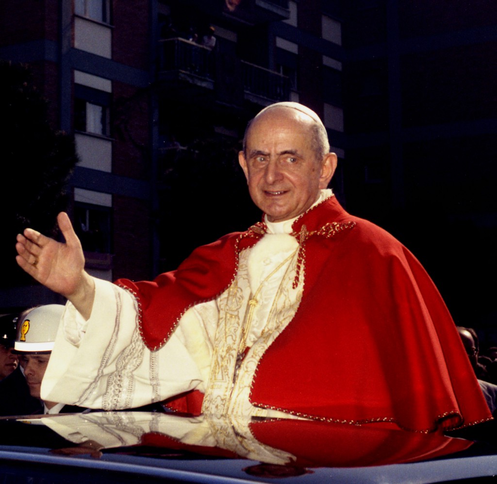 Pope Paul VI greets the crowd as he visits the parish of Jesus the Divine Master in Rome April 2, 1972. Pope Francis will beatify Pope Paul Oct. 19 during the closing Mass of the extraordinary Synod of Bishops on the Family. (CNS photo/Giancarlo Giuliani, Catholic Press Photo)