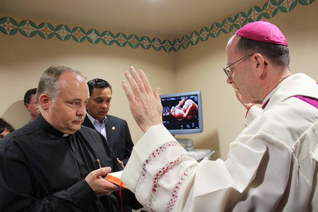 Bishop Olmsted blessed First Way's new ultrasound machine and thanked the Knights of Columbus for their consistent support of pro-life efforts. 