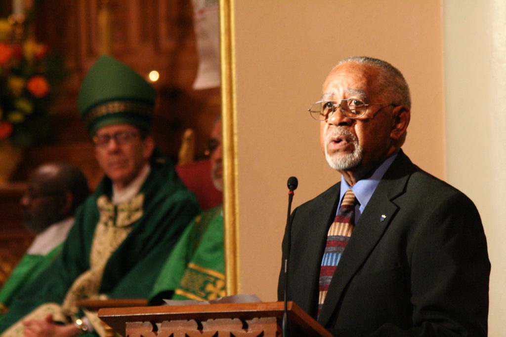 Kit Marshall, director of the diocesan Office of Black Catholic Ministry, seen here at last year’s liturgy honoring Martin Luther King Jr., coordinates the annual Mass. The racial divide still exists, according to an Illinois bishop in a recent reflection in which he challenged Catholics to pray to close that gap. (file photo/CATHOLIC SUN)