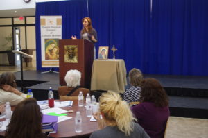 Leah Darrow. one of the speakers at the Fifth Annual Women's Conference, held listeners spellbound with her story of conversion. (Joyce Coronel/CATHOLIC SUN)