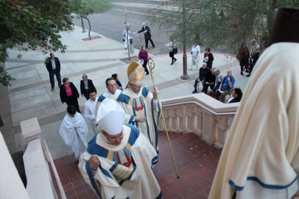 The procession stretched all the way from the Diocesan Pastoral Center to  St. Mary's Basilica. (Joyce Coronel/CATHOLIC SUN0