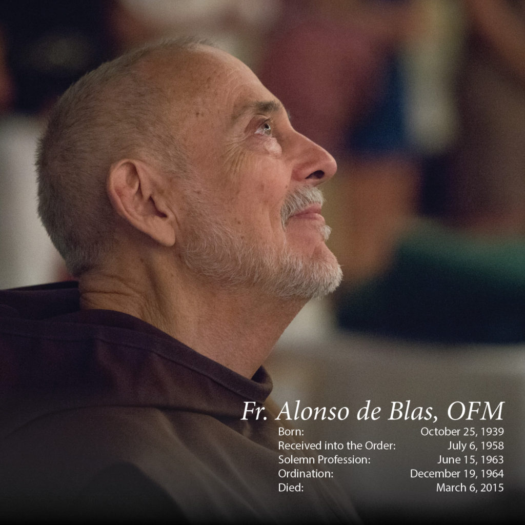 Franciscan Father Alonso de Blas, well known among St. Mary's Basilica, St. Mary's High School and Franciscan Renewal Center circles, passed away March #. Visitation, rosary, Office of the Dead and funeral Mass is March 13 at St. Mary's Basilica. Internment will take place March 14 at St. Francis Cemetery.