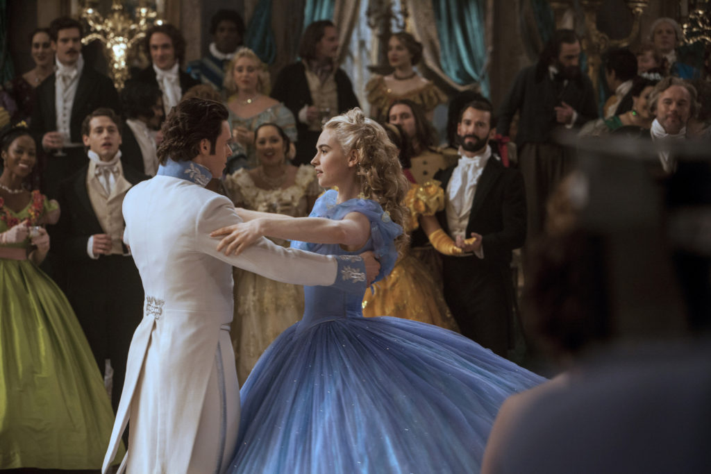 Lily James and Richard Madden star in a scene from the movie "Cinderella." (CNS photo/Disney Enterprises) 