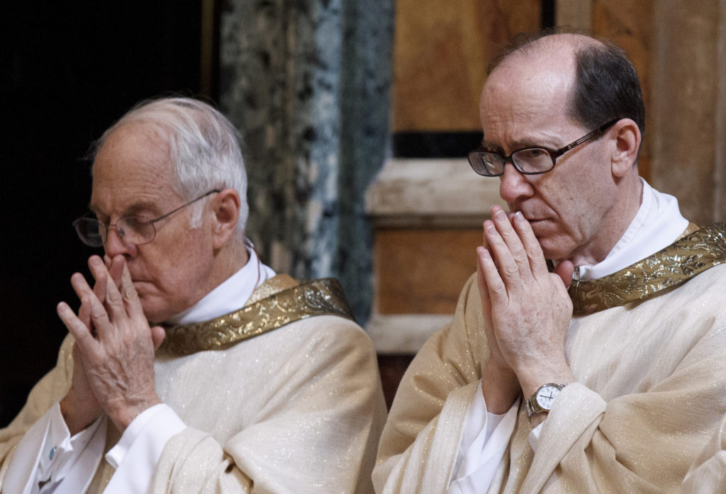 Archbishop Michael J. Sheehan of Santa Fe and Bishop Thomas J. Olmsted of Phoenix concelebrate Mass with bishops from Arizona, Colorado, New Mexico and Wyoming at the Basilica of St. Mary Major in Rome May 1, 2012. The bishops were making their "ad limina" visits to the Vatican to report on the status of their dioceses. (CNS photo/Paul Haring)