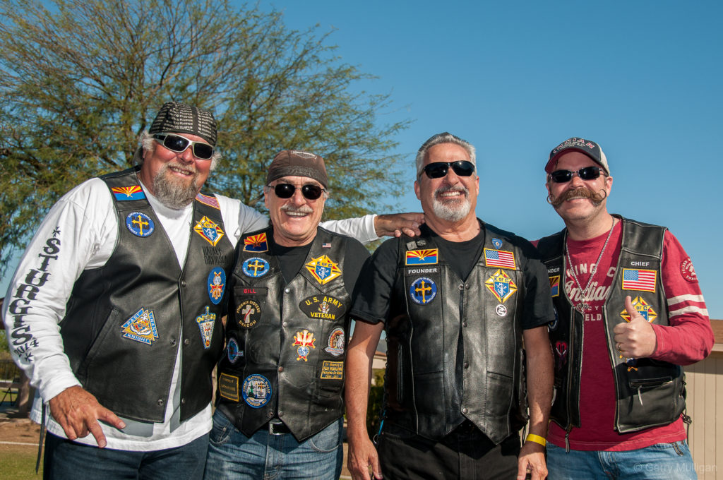 Deacon Bill Clower, second from left, seen here along with his fellow Knights on Bikes March 21, is president of the Arizona chapter of the Knights-of-Columbus-affiliated bikers’ group. (Courtesy Gerry Mulligan)