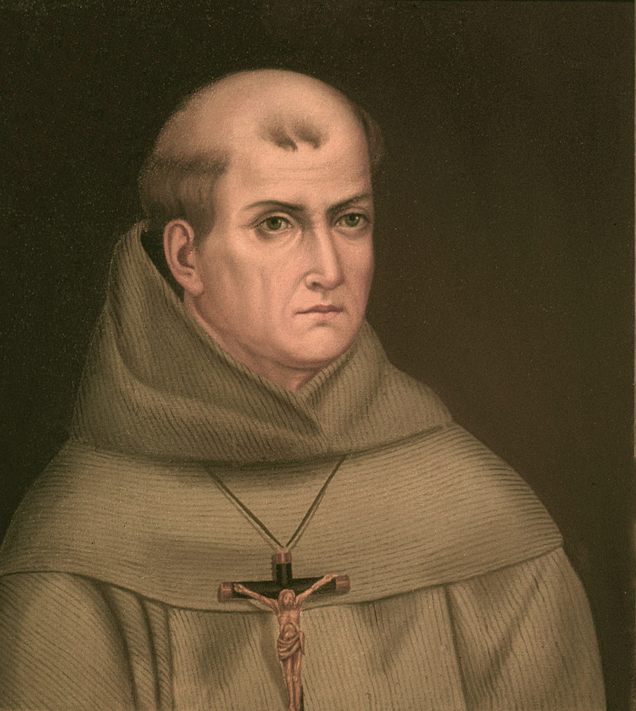 Blessed Junipero Serra is depicted in a copy of an undated oil-on-canvas painting by Franciscan Father Jose Mosqueda. Blessed Junipero was an 18th-century Spanish Franciscan priest who founded a network of missions in territory that is present-day California and Mexico. The missionary will be canonized by Pope Francis in September. (CNS/courtesy of Santa Barbara Mission Archive-Library)