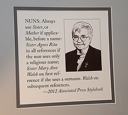 This 2014 photo shows Mercy Sister Mary Ann Walsh being singled out in a reference to "nuns" in the 2012 Associated Press Stylebook. She tweeted, "You bet I'm honored." (CNS photo/courtesy Catherine Walsh, Northeast Communications for the Sisters of Mercy). 