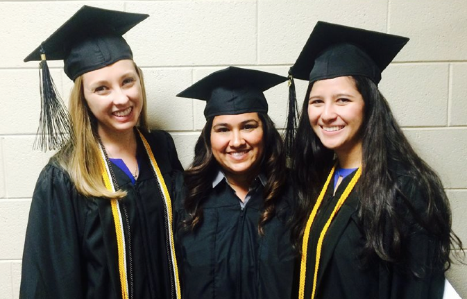 Maggie Otlewski, Elisa Chavez and Mariam Polo-Petros studied at the Tempe campus, but traveled to U-Mary's North Dakota campus for graduation in early May. (photo from University of Mary-Tempe Facebook page)