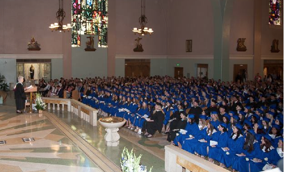 Xavier College Preparatory seniors fill the front rows of St. Francis Xavier during its May 16 graduation ceremony. (photos from Xavier's Facebook page)