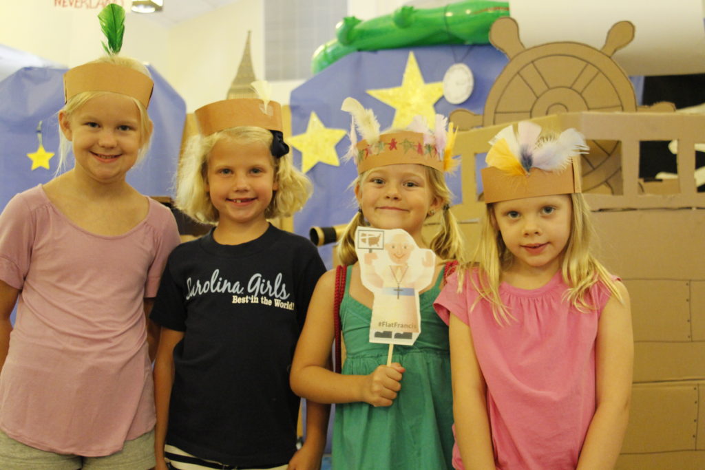 Vacation Bible School students at St. Theresa took home Flat Francis this week as part of their adventures in "Neverland," which they learned is heaven. (Ambria Hammel/CATHOLIC SUN)