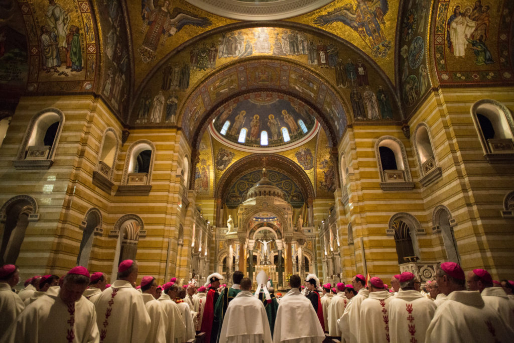 Bishops, including Phoenix Bishop Thomas J. Olmsted in the lower right, gather for Mass June 10 at Cathedral Basilica of St. Louis during the spring general assembly of the U.S. Conference of Catholic Bishops. (CNS photo/Lisa Johnston, St. Louis Review) 